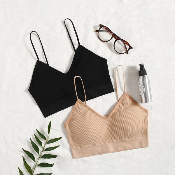 

2pack Solid Rib Bralette Set, Multicolor