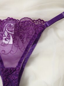 Embroidered Mesh Underwire Lingerie Set