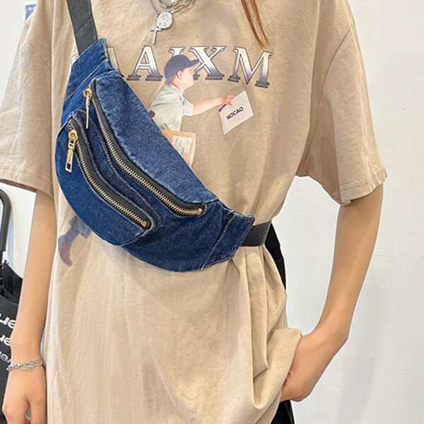 

Canvas Zip Front Fanny Pack, Dark wash