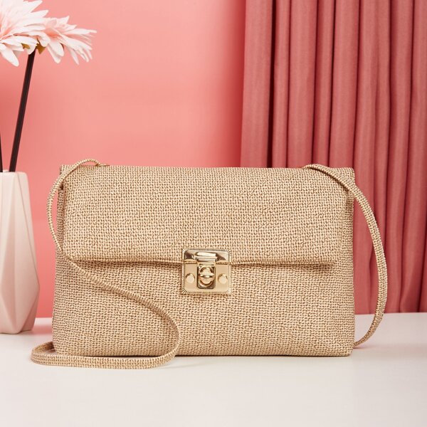 

Minimalist Straw Design Crossbody Bag, Apricot