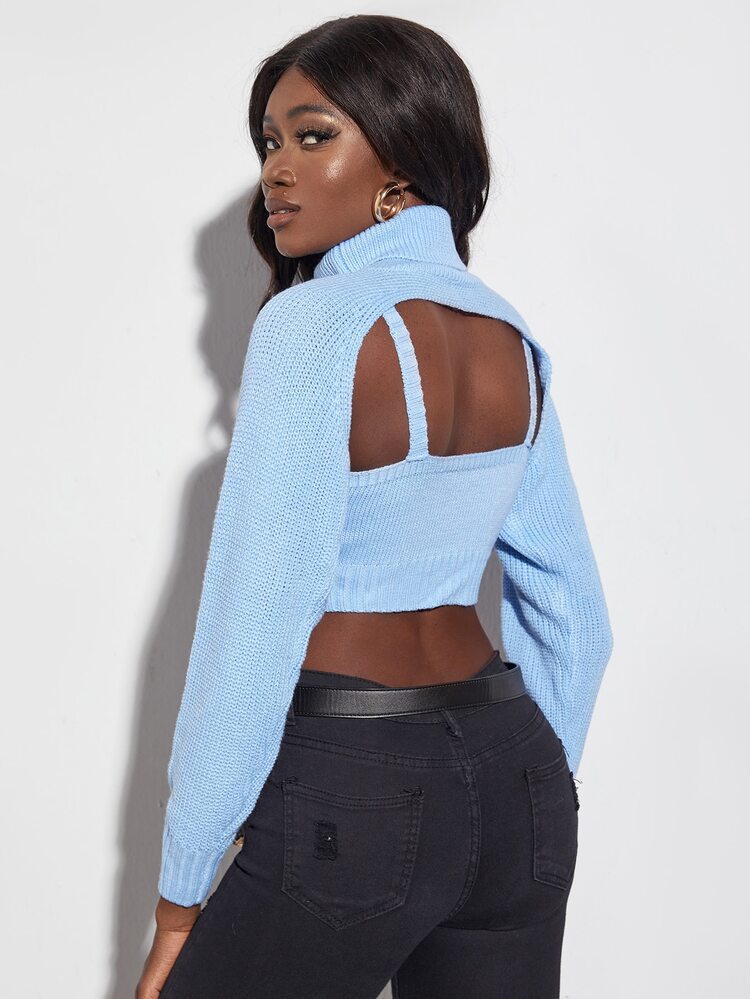 ちぃ　sheller 　rib knit cropped tops Turtleneck Super Crop Sweater & Cami Knit Top | SHEIN USA