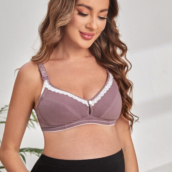 

Maternity Solid Lace Trim Wireless Bra, Burgundy