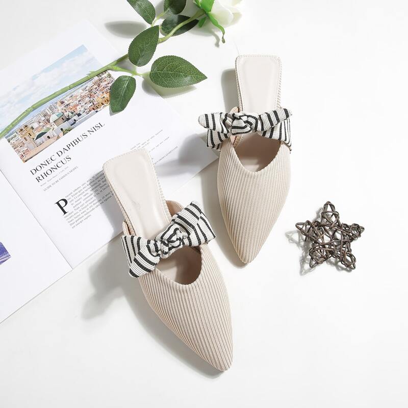 

Striped Pattern Bow Decor Mules, Apricot