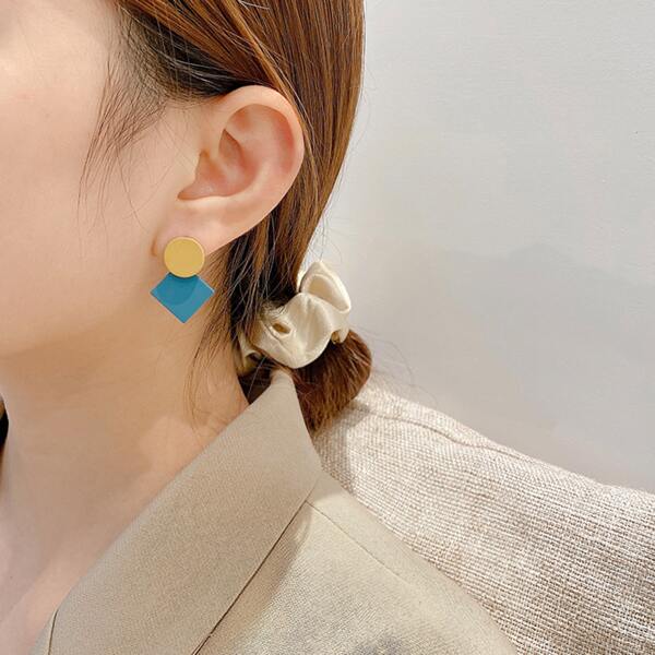 

Two Tone Geometric Earrings, Multicolor