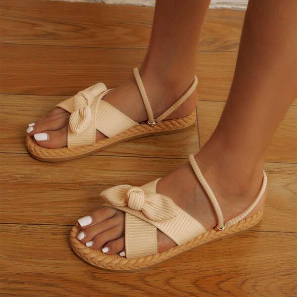 

Bow Decor Slingback Sandals, Beige