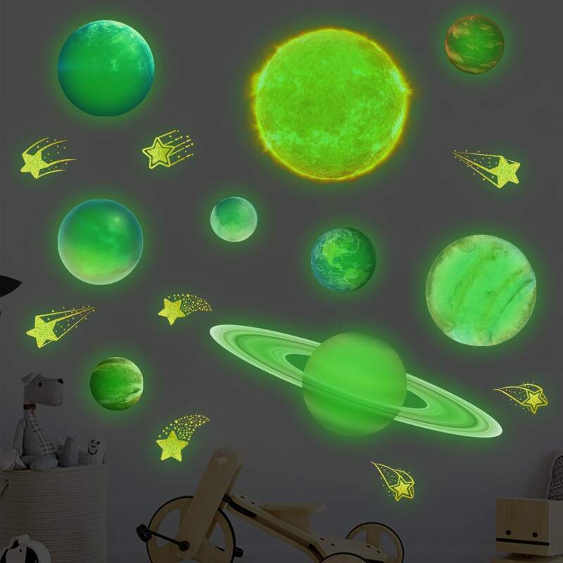 

1set Planet Pattern Luminous Wall Sticker, Multicolor