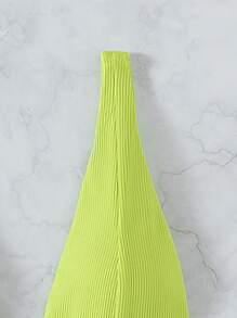 SHEIN Swim Summer Beach Plain Ribbed V Neck Bikini Top - Lime Green - View 5