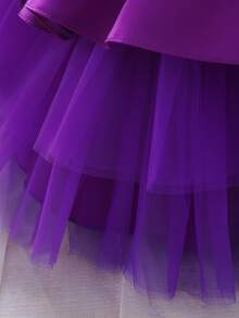 Trang phục tiệc cho bé gái Nơ Bướm Tương phản Mesh ghép mộng kim sa phân lớp Dây kéo màu trơn Hấp dẫn - Màu tím - Xem 4