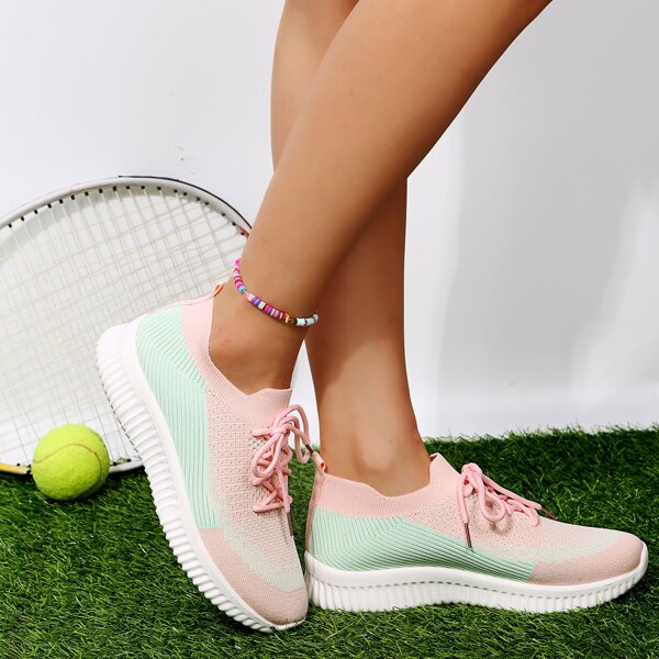 

Two Tone Lace-up Running Shoes, Pink