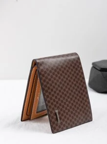 Billetera plegable con estampado geométrico para hombres, billetera pequeña con ventana para tarjetas de crédito, billetera delgada y ligera para dinero en efectivo, regalo moderno y de negocios para aniversario, San Valentín, cumpleaños, parejas, mujeres, niñas, damas y hombres - Marrón - Ver 1