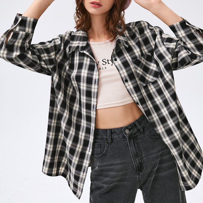 

Plaid Button Front Blouse, Multicolor