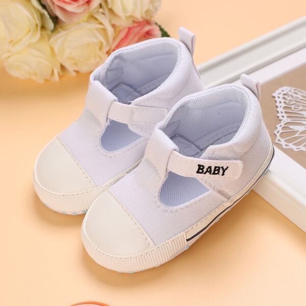 

Baby Cartoon Graphic Velcro Strap Flats, White