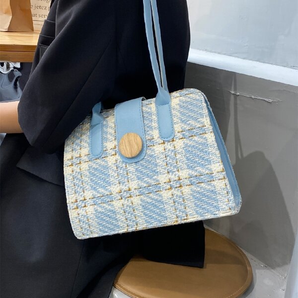 

Tartan Tote Bag, Baby blue
