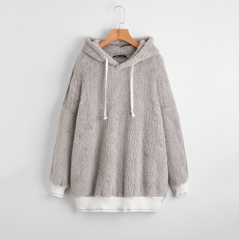 

Colorblock Drawstring Teddy Sweatshirt, Light grey