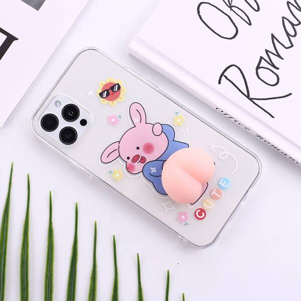 

Decompression Finger Pinch Cartoon Pig Clear Phone Case, Multicolor