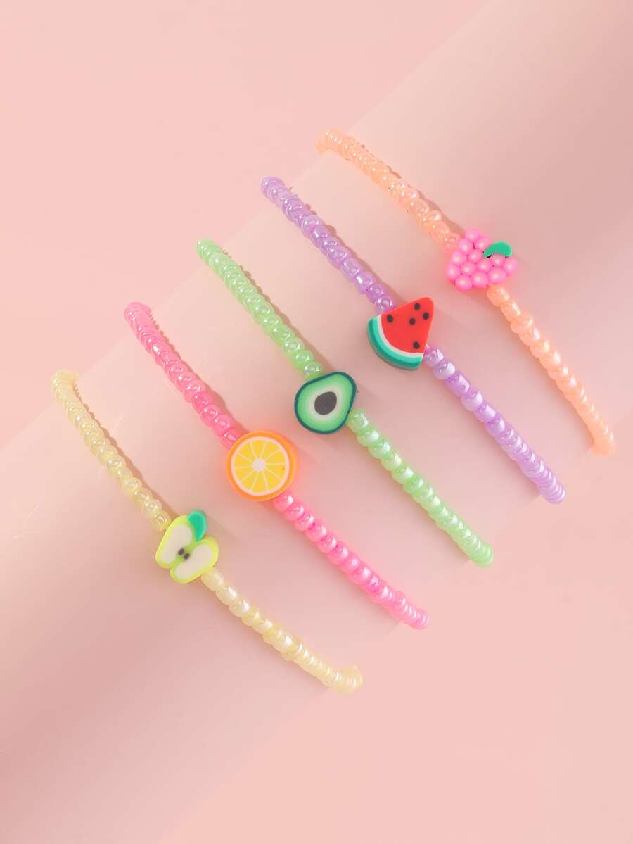 小女童5入組水果裝飾串珠手鏈