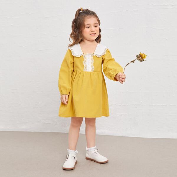 

Toddler Girls Contrast Guipure Lace Smock Dress, Yellow