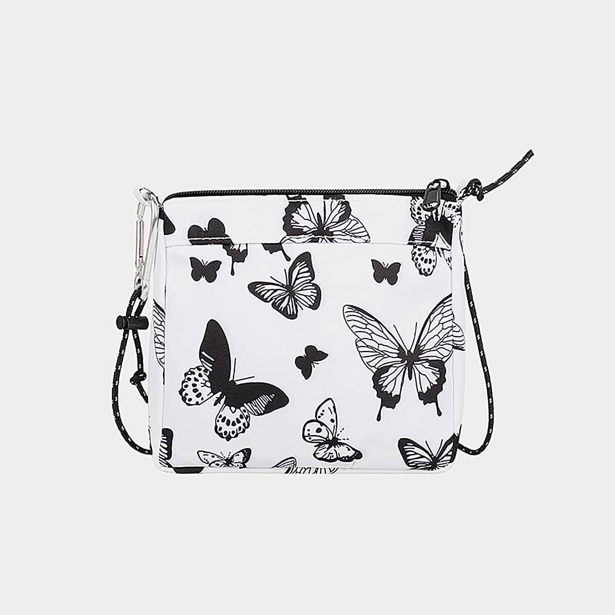 

Butterfly Graphic Crossbody Bag, Black and white
