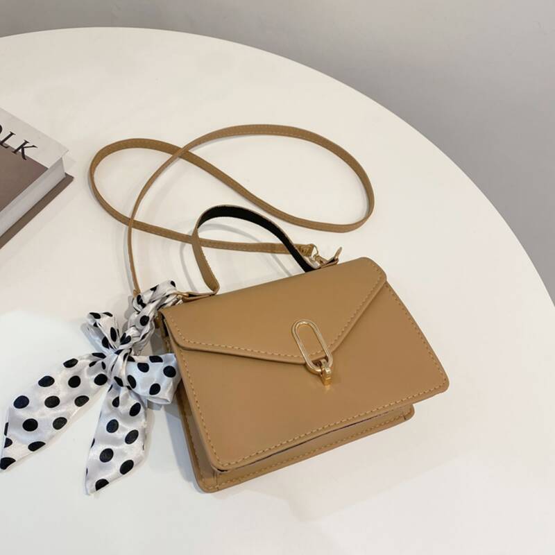 

Scarf Decor Flap Satchel Bag, Khaki