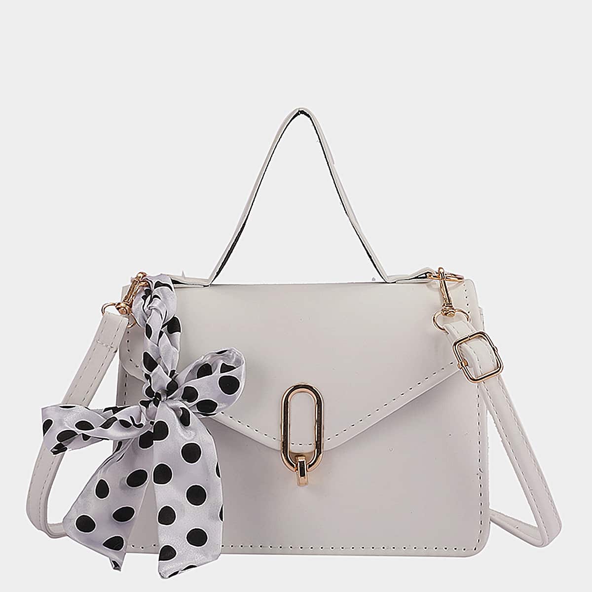 Scarf Decor Flap Satchel Bag, White