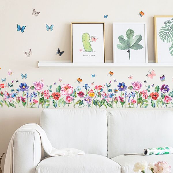 

1set Flower Print Wall Sticker, Multicolor