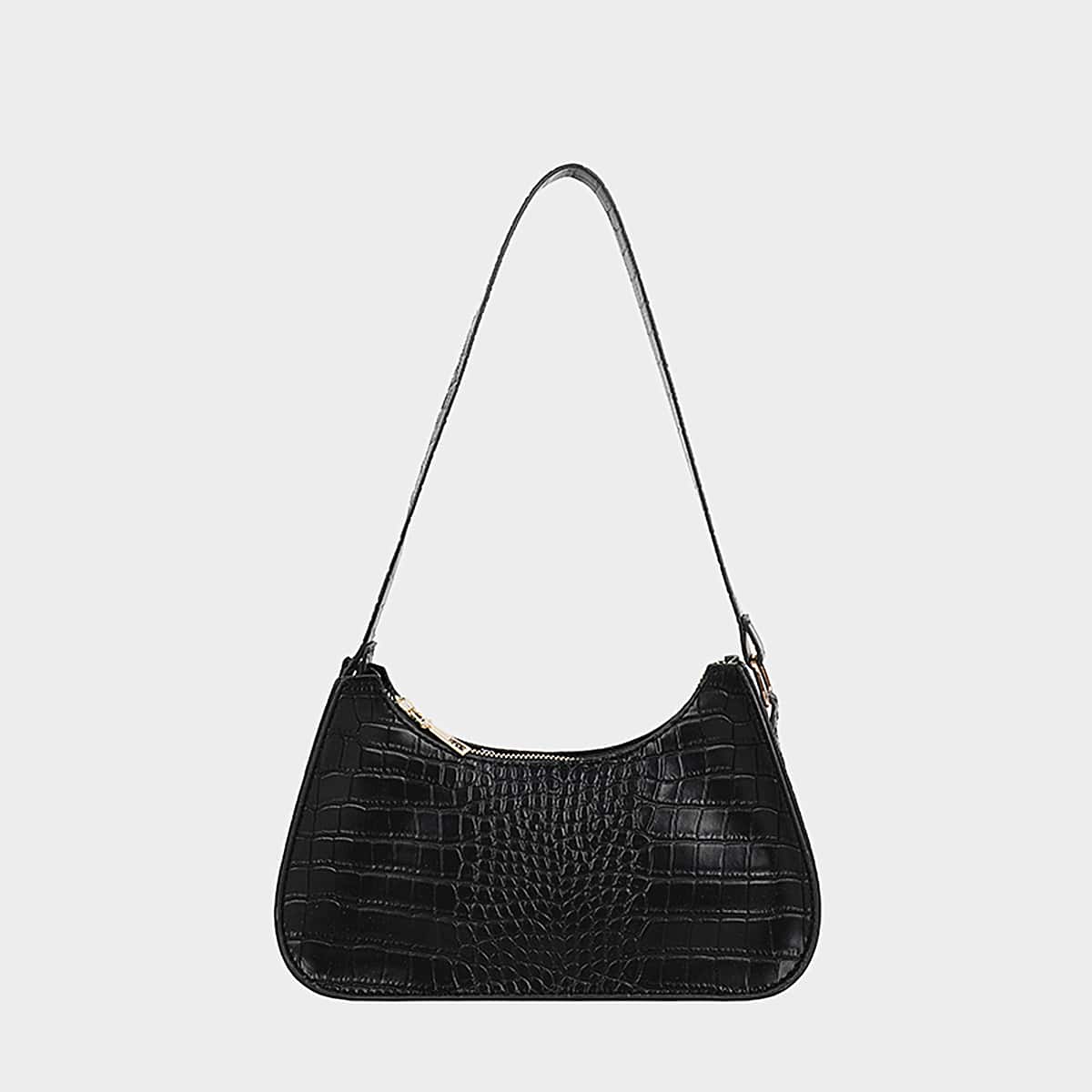 

Croc Embossed Shoulder Bag, Black