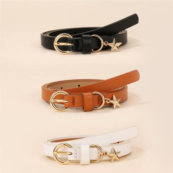 

3pcs Round Buckle Belt With Hole Punch, Multicolor