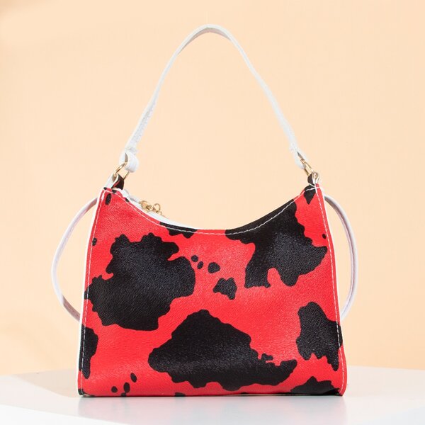 

Cow Pattern Baguette Bag, Red