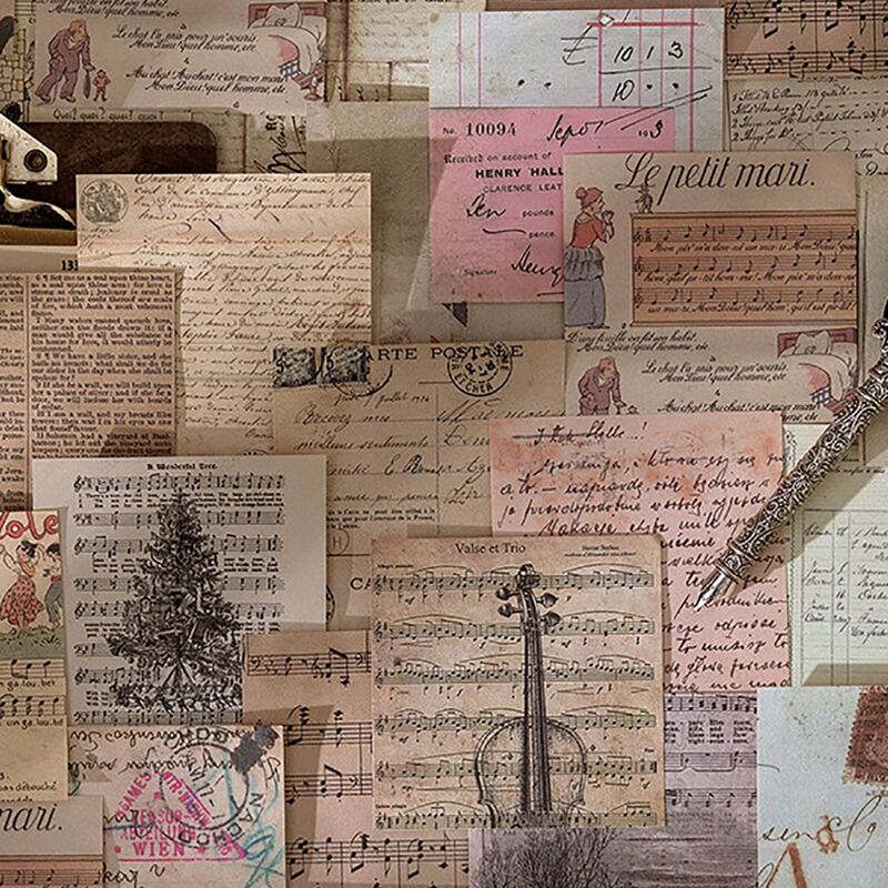 

100pcs Vintage Pattern Material Paper, Multicolor