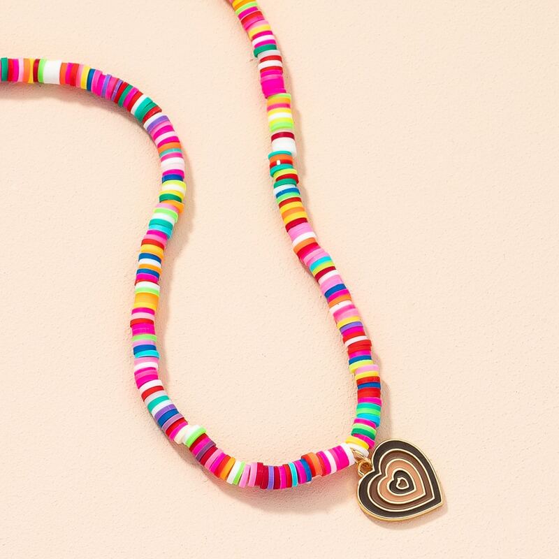 

1pc Heart Pendant Necklace, Multicolor