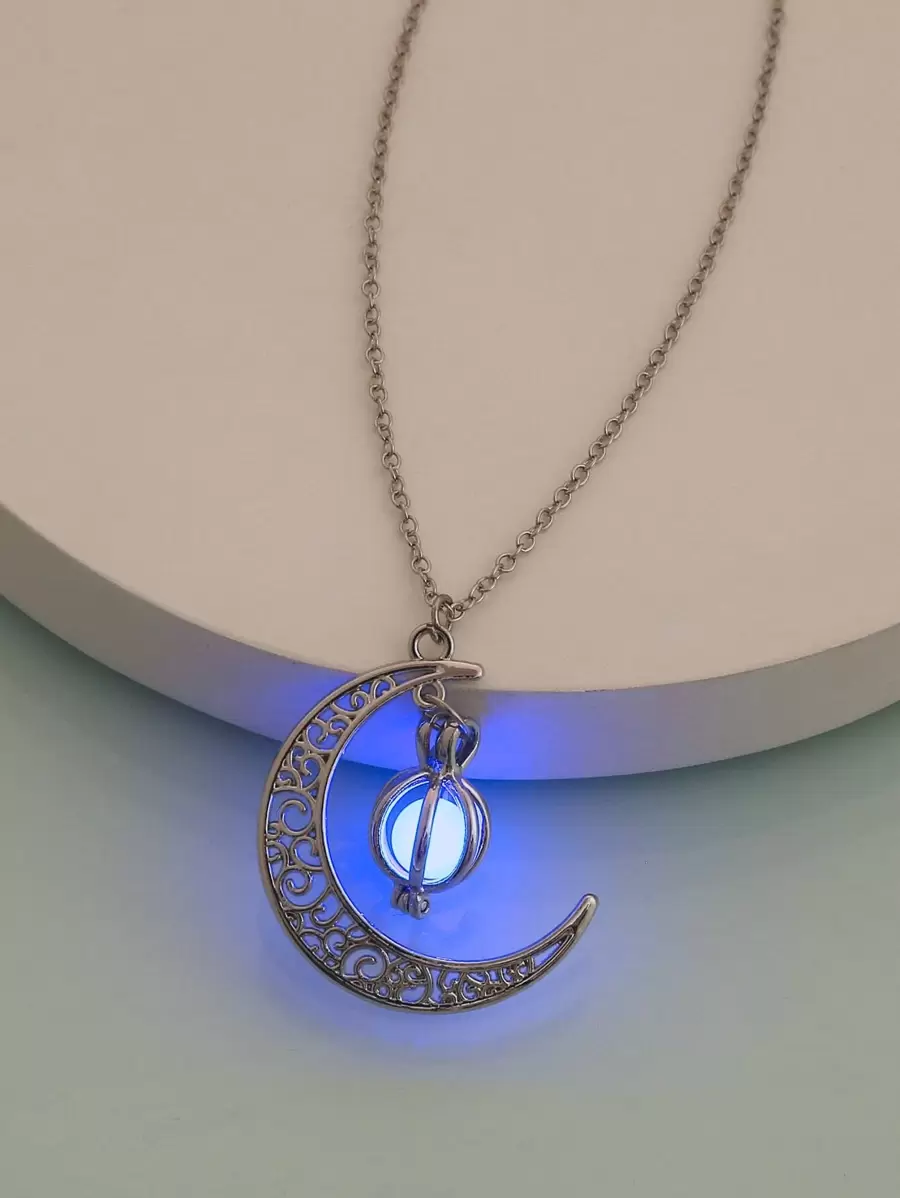 Glow In The Dark Pendant Necklace - Silver - View 1