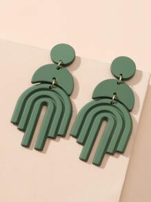 Geometric Drop Earrings - Green - View 1