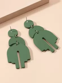 Geometric Drop Earrings - Green - View 2