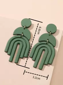Geometric Drop Earrings - Green - View 4