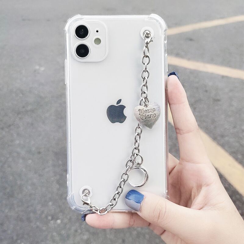 

Clear Phone Case With Heart Decor Hand Strap, Multicolor