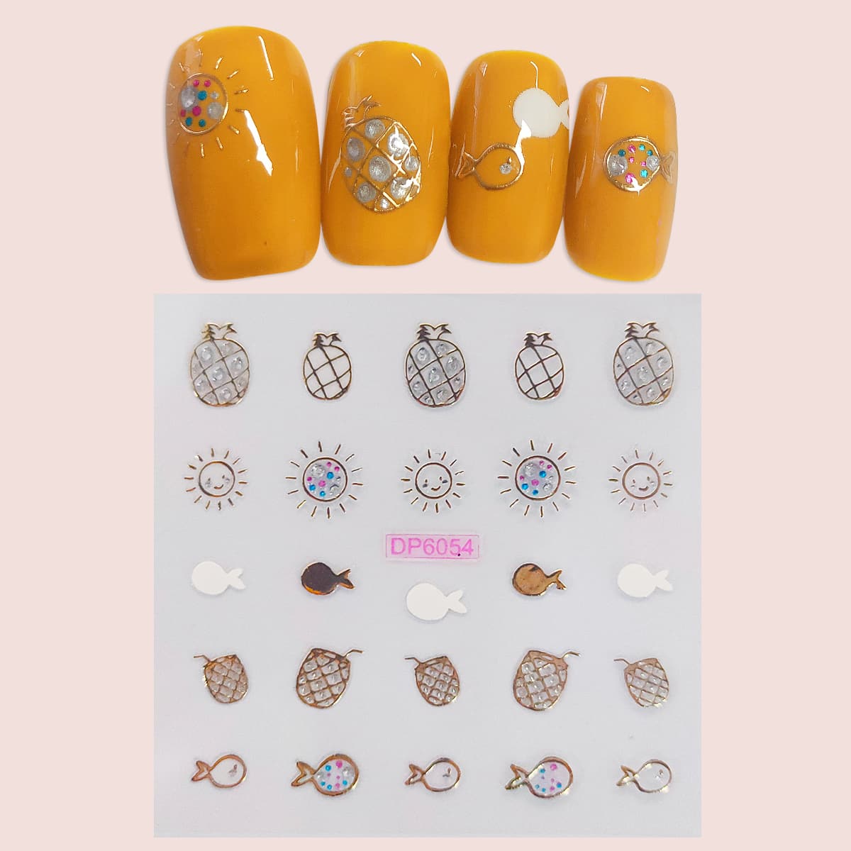 

1sheet Pineapple & Fish Pattern Nail Sticker, Multicolor