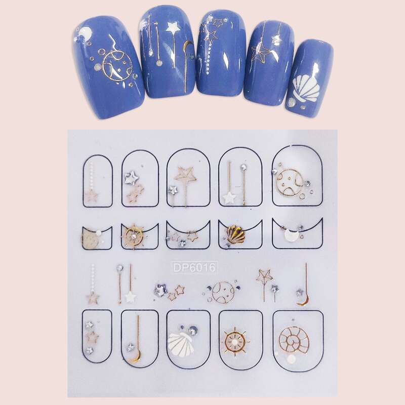 

1sheet Star & Moon Pattern Nail Sticker, Multicolor