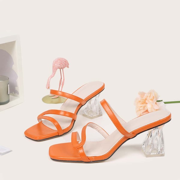 

Minimalist Clear Chunky Mules, Orange