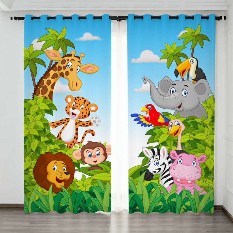 

2pcs Cartoon Graphic Blackout Curtain, Multicolor