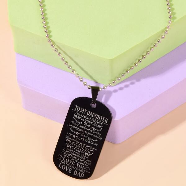 

Girls Slogan Detail Geometric Charm Necklace, Black