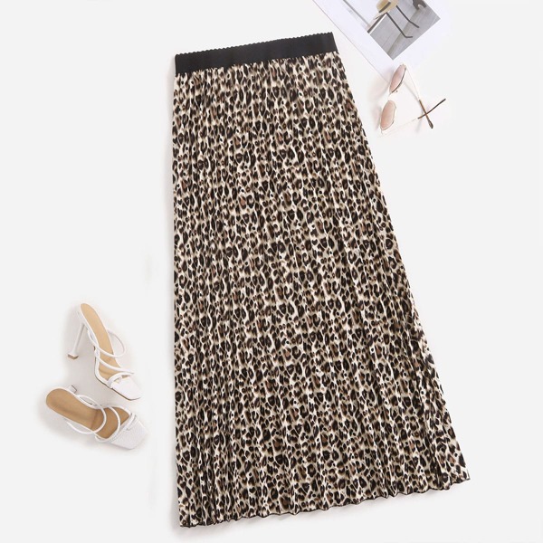 

Plus Leopard Pleated Skirt, Multicolor