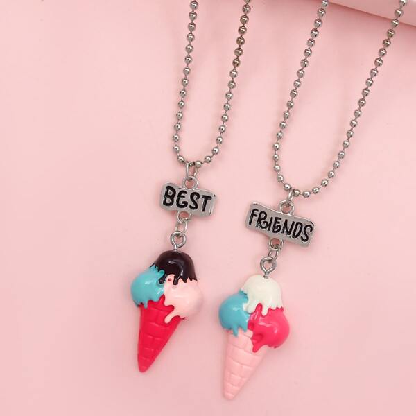 

2pcs Kids Ice Cream Charm Necklace, Multicolor