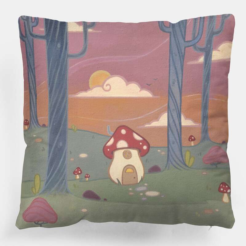 

Mushroom Print Cushion Cover Without Filler, Multicolor