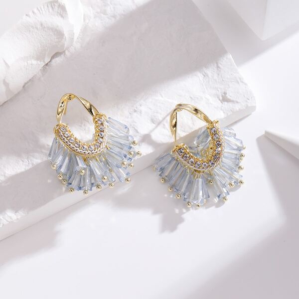 

14K Gold Plated Crystal Bead Drop Earrings, Baby blue