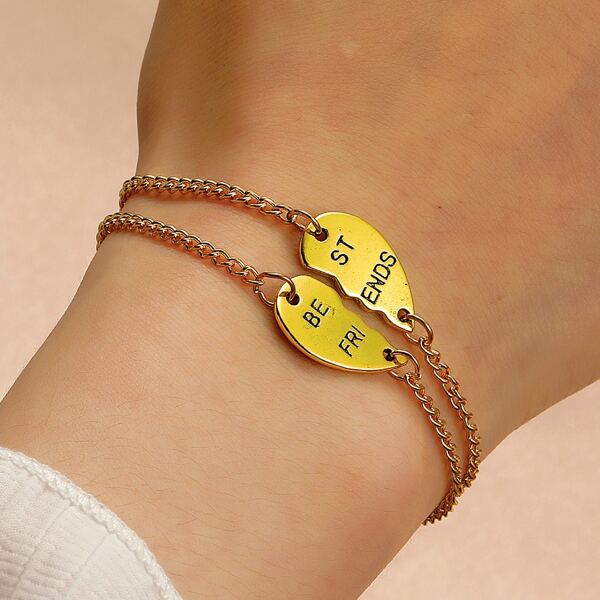 

2pcs Half Heart Decor Bracelet, Gold