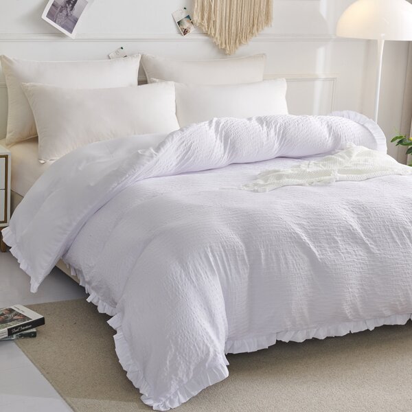 

Plain Ruffle Duvet Cover Without Filler, White