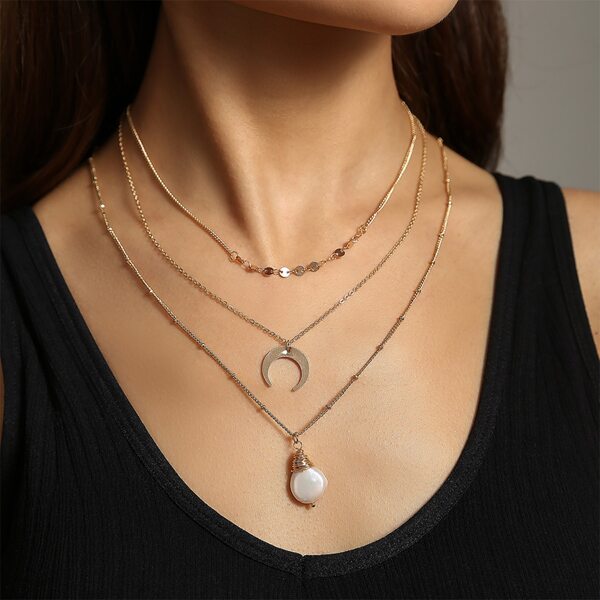 

Moon & Natural Pearl Charm Layered Necklace, Gold