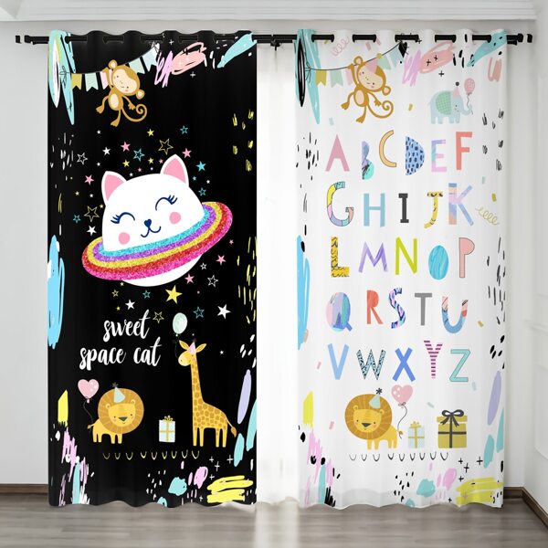 

2pcs Cartoon Graphic Blackout Curtain, Multicolor