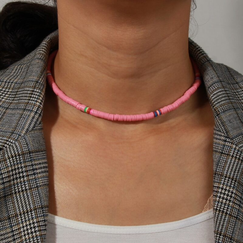 

Soft Clay Beaded Necklace, Hot pink