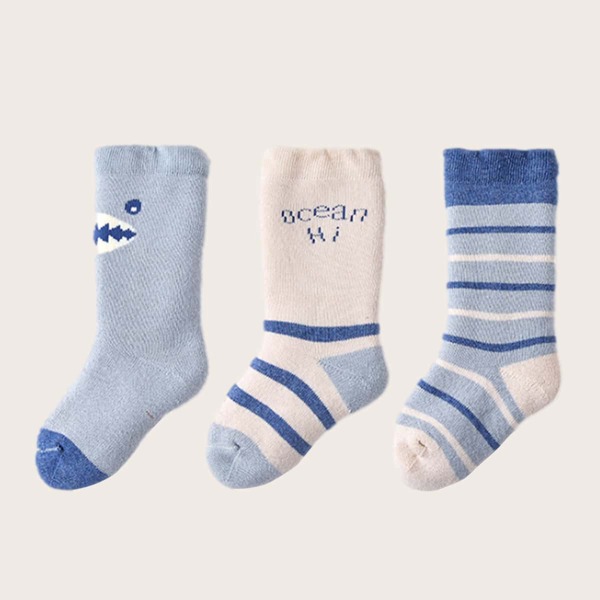 

3pairs Baby Striped Print Crew Socks, Multicolor